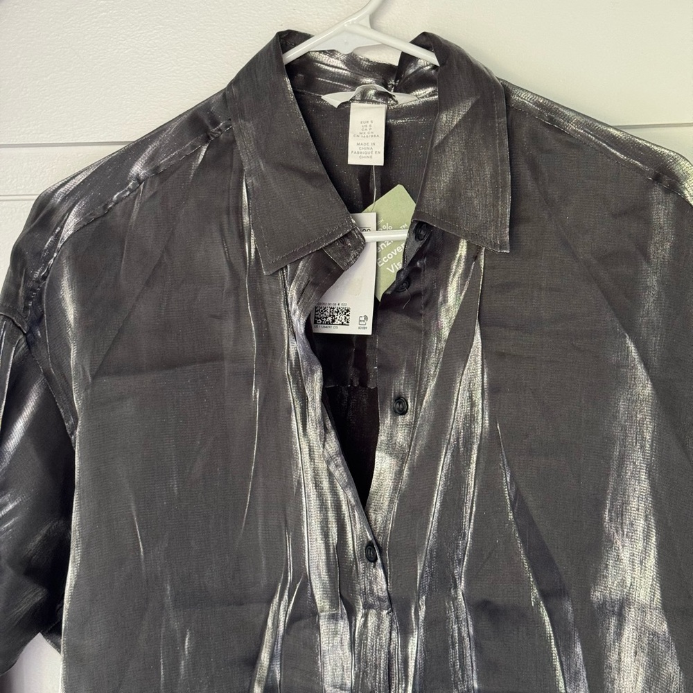 H&M Charcoal Button-Up Shirt, Women’s S - Picture 2 of 5